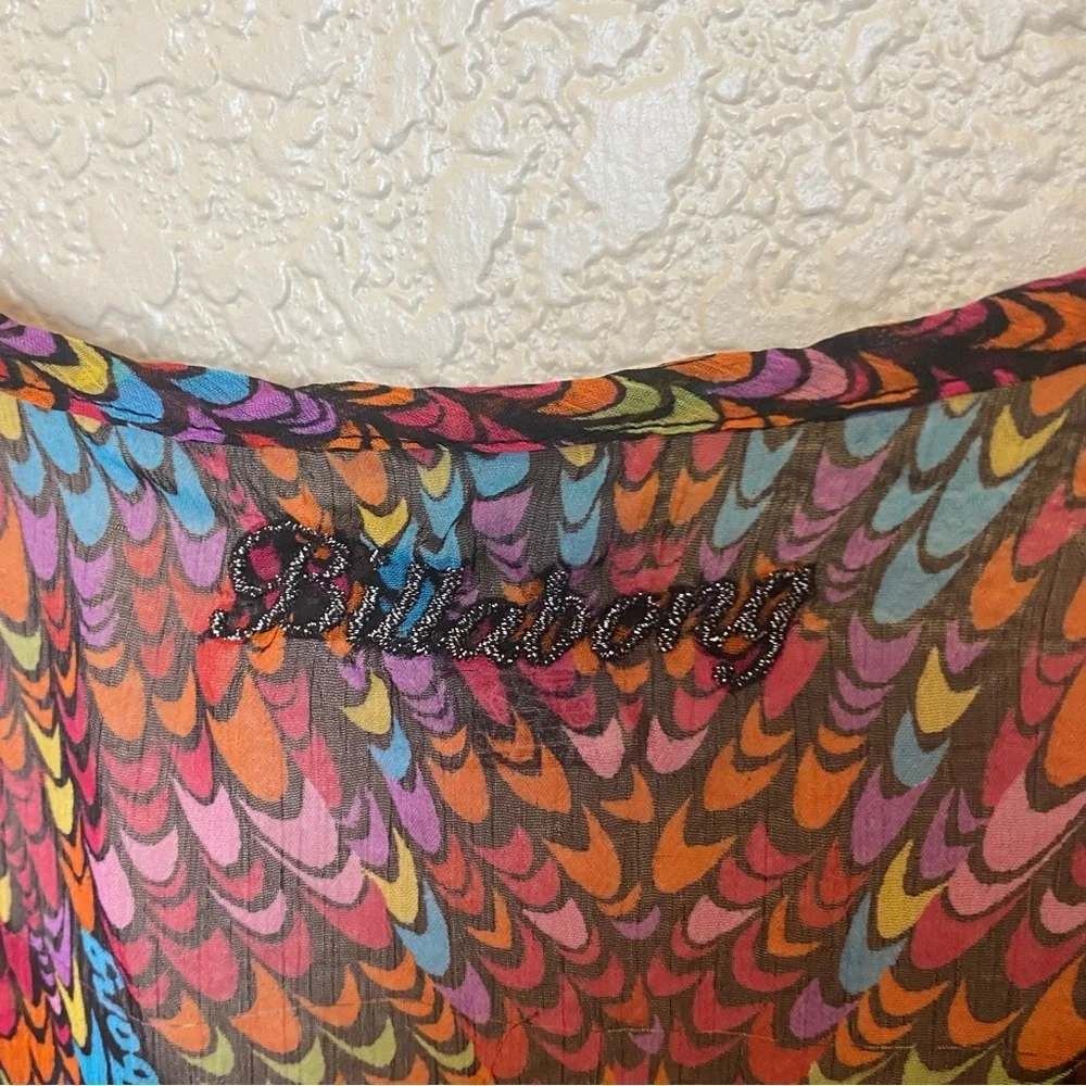 Billabong sheer blouse‎ multicolor abstract pattern large elastic hem
